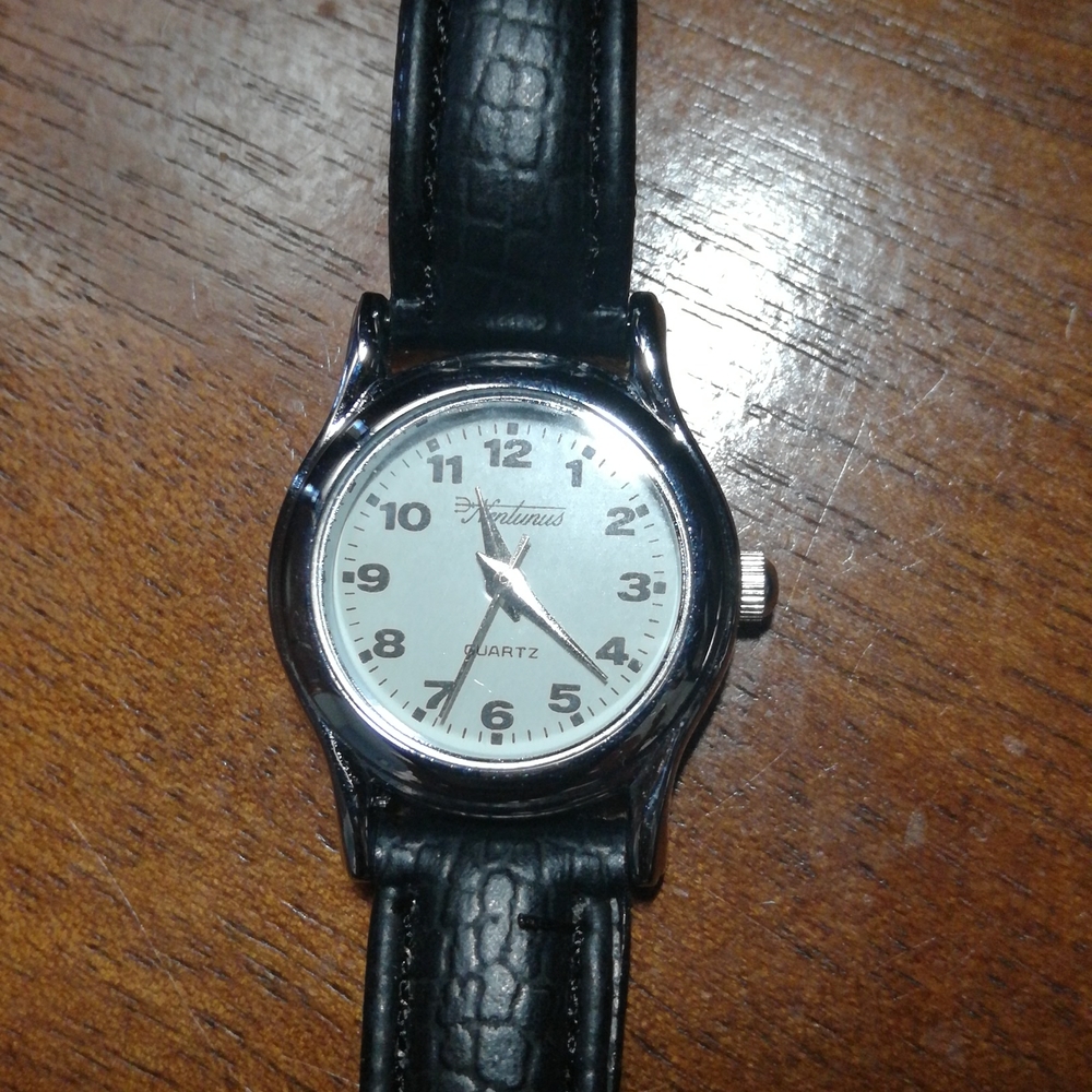 Neptunus Watch Silver Tone Round White face with black embossed band